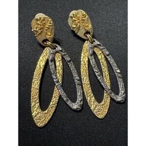 Bob House Signed Double Loop Drop W/ Elongated Oval Shape Earrings